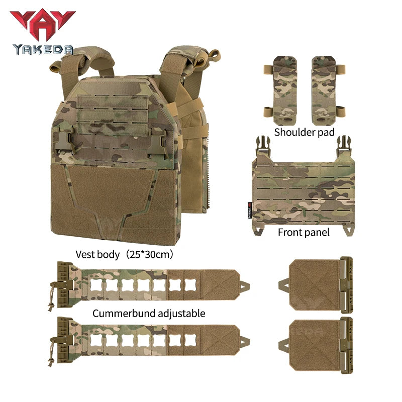 YAKEDA Plate Carrier Camo Tactical Vest CP Color Hunting Vest with Laser Cut Molle for Training and Personal Defense Equipment