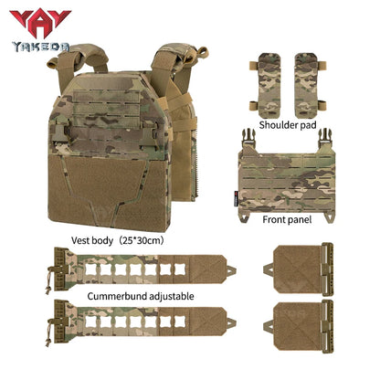 YAKEDA Plate Carrier Camo Tactical Vest CP Color Hunting Vest with Laser Cut Molle for Training and Personal Defense Equipment