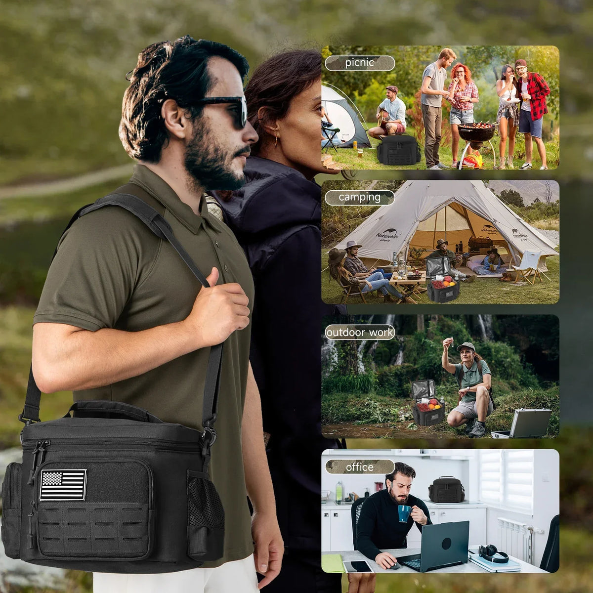 13L Tactical Thermal Cooler Bag Picnic Cooler Box Camping Lunch Bag Outdoor Heavy Duty Lunch Box Cooler Backpack Camping Storage