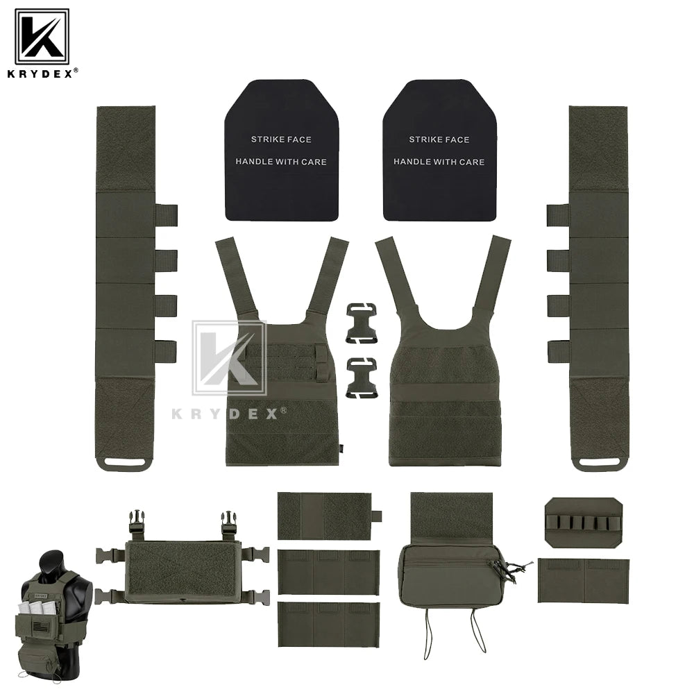 KRYDEX Tactical Men Vest Hunting Low Vis FCS Slickster Plate Carrier with MK3 Chassis Mag Pouch Dump Pouch PaintballGear