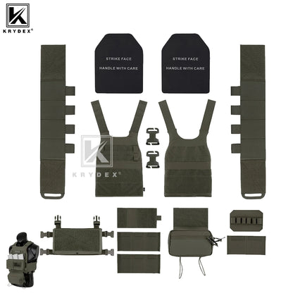 KRYDEX Tactical Men Vest Hunting Low Vis FCS Slickster Plate Carrier with MK3 Chassis Mag Pouch Dump Pouch PaintballGear