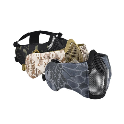 Hunting Foldable Mesh Mask With Ear Protection Airsoft Half Face Paintball Shooting Tactical CS Wargame Face Protective Mask