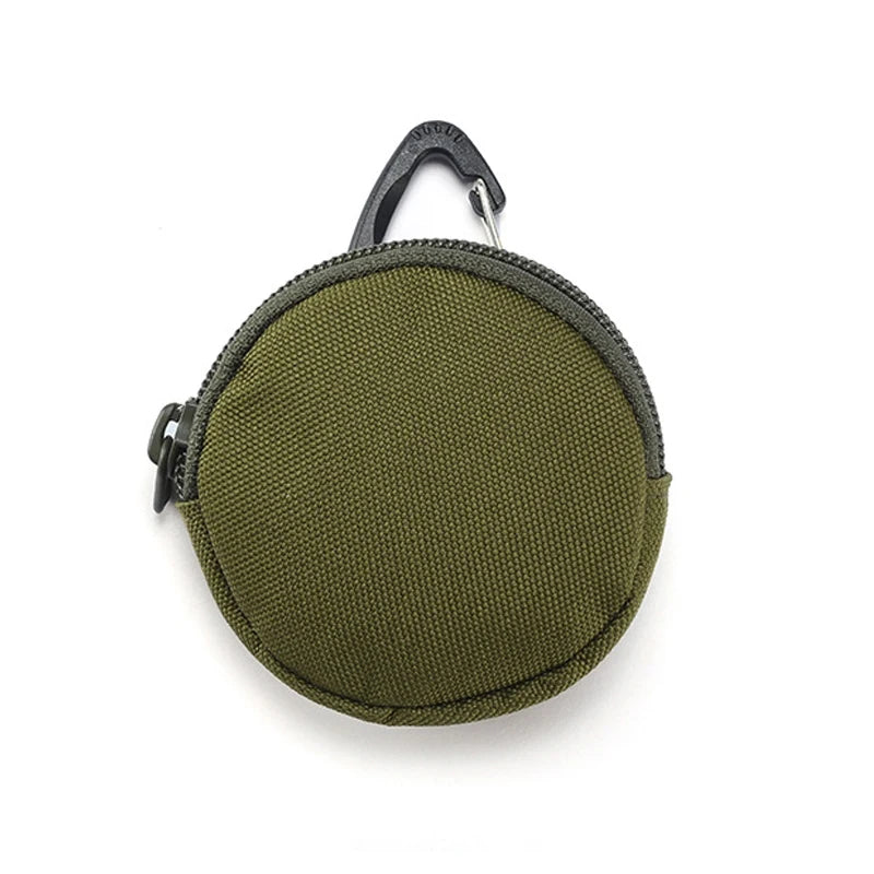 Mini Tactical EDC Coin Purse Round Zipper Key Holder Nylon Storage Pouch with Carabiner Clip for Daily Use Outdoor Accessories