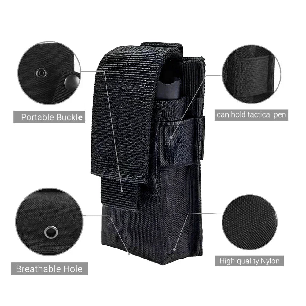 Pouch Waterproof Nylon Battery Bag Molle Attachment Tactical Vest Pocket Flashlight Holde