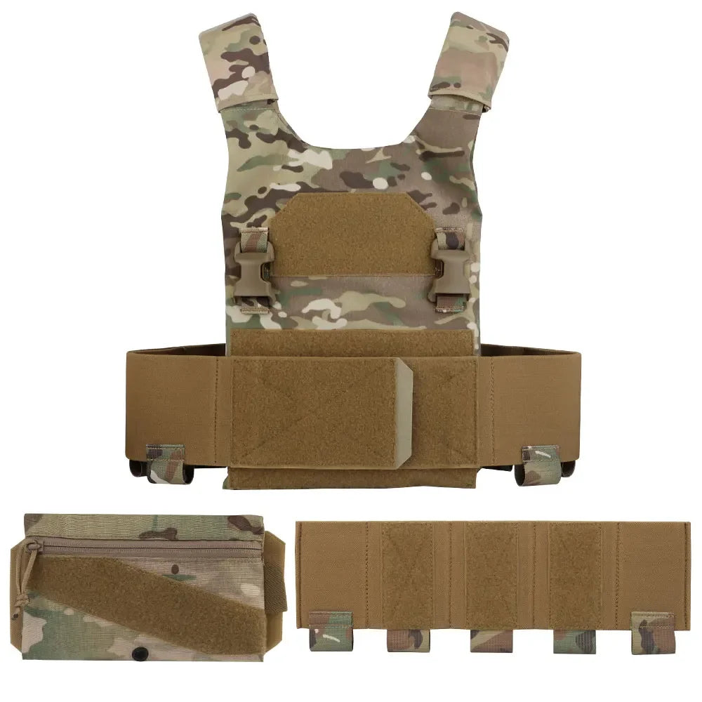 Tactical AC-1 Lightweight Vest Plate Carrier Set with Triple Magazine Elastic Pouch, Candy Storage Hunting Bag, 2.5cm Buckle