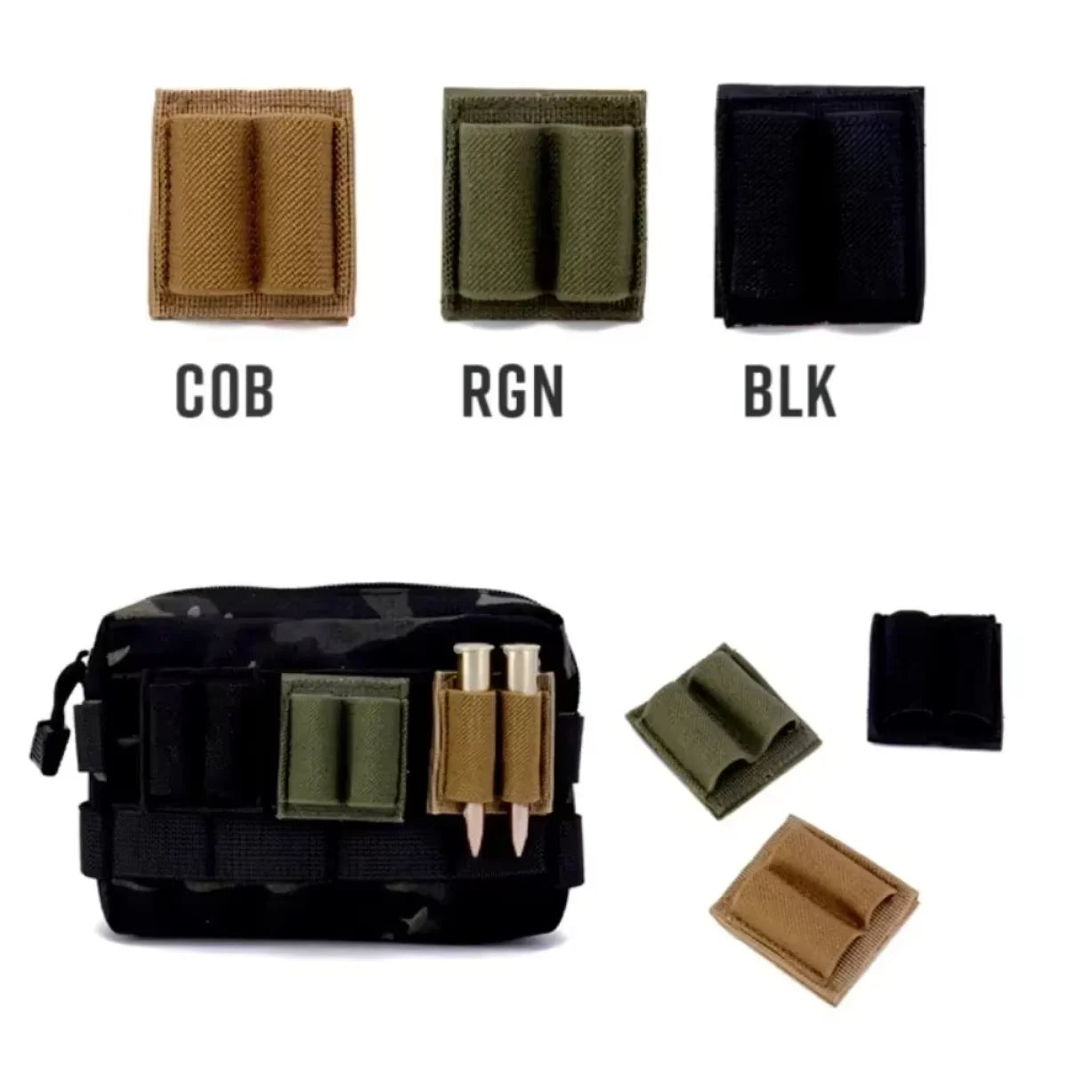 5PC 2-Round Bullet Holder - Adhesive Cartridge Carrier | VELCRO Hook/Loop Utility Gear (2 Hole)