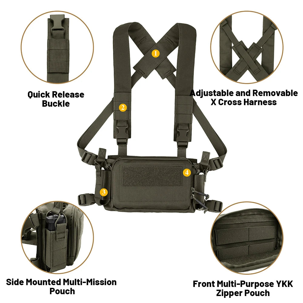 KRYDEX Tactical D3CR Chest Rig Vest with D3 Flatpack Backpack Bag Rifle Pistol Mag Pouch Hunting Airsoft Accessory Ranger Green