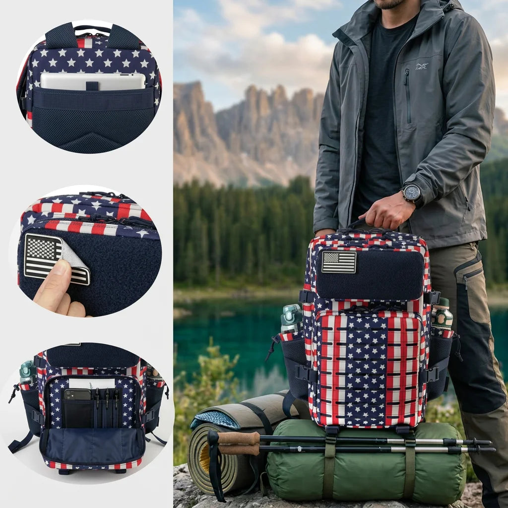 45L Large Capacity Tactical Hunting Backpack For Men With MOLLE Webbing System Dual Cup Holders Outdoor Survival Hiking Camping Rucksack For Wilderness Trip Travel Daily Work Commute Outdoor Camping Activities Gear Storage Backpack