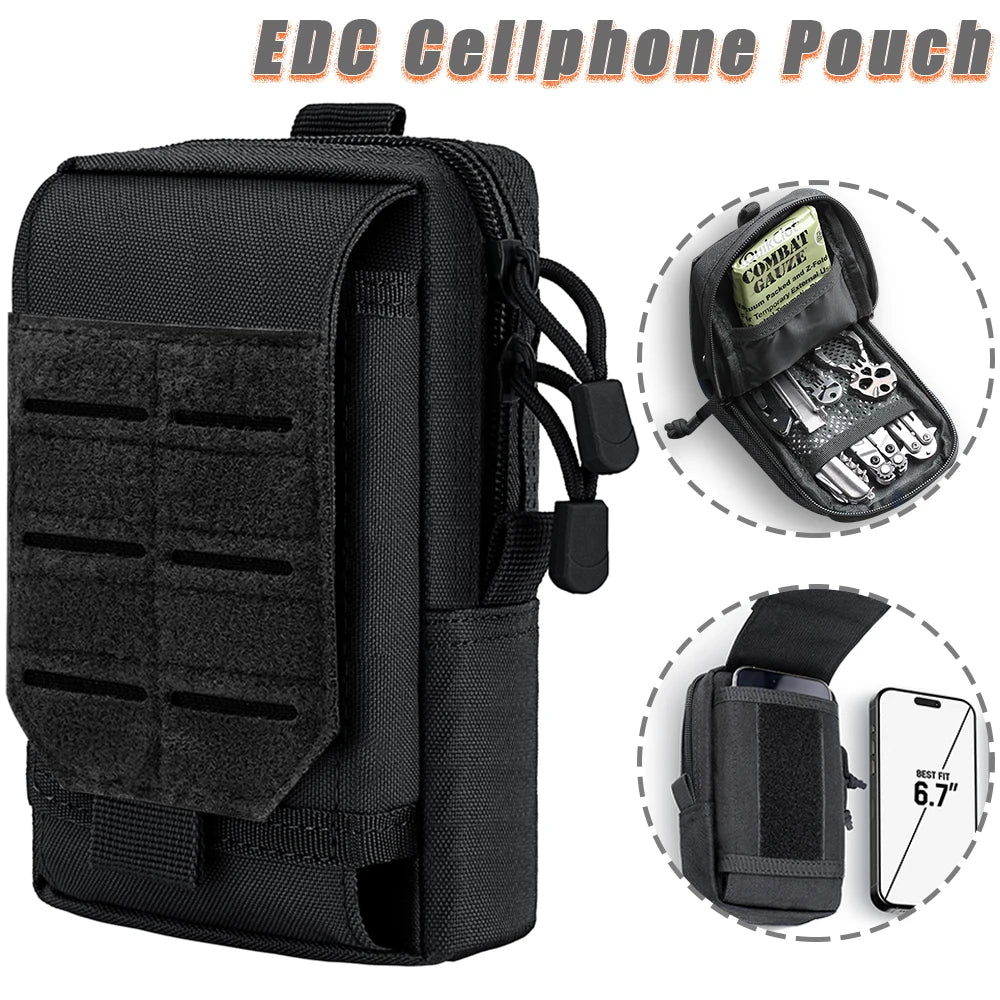 Tactical MOLLE EDC Utility Waist Bag & Cell Phone Pouch Compact EDC Outdoor Gadget Organizer Vest Pack Purse Smartphone Holster
