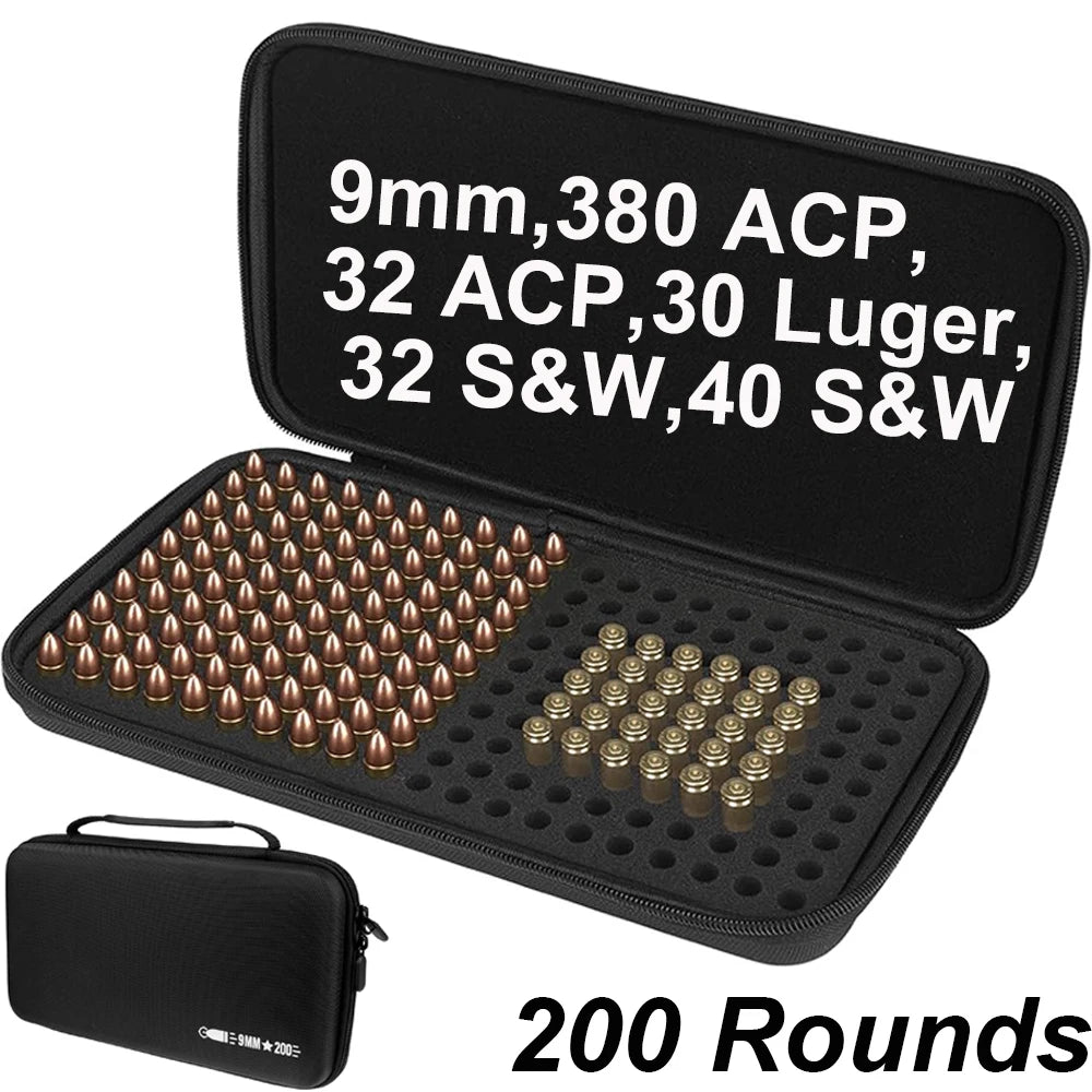9mm Ammo Pouch 200 Rounds Ammunition Holder Organizer Pistol Cartridges Storage Case Portable Bullet Box for 380 ACP/40 S&W
