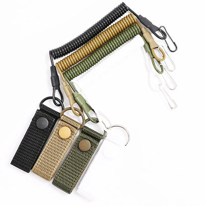 Tactical Anti-lost Elastic Lanyard Anti-theft Anti-cut Outdoor Spring Seat Belt Gun Rope Key Ring Flashlight Accessories