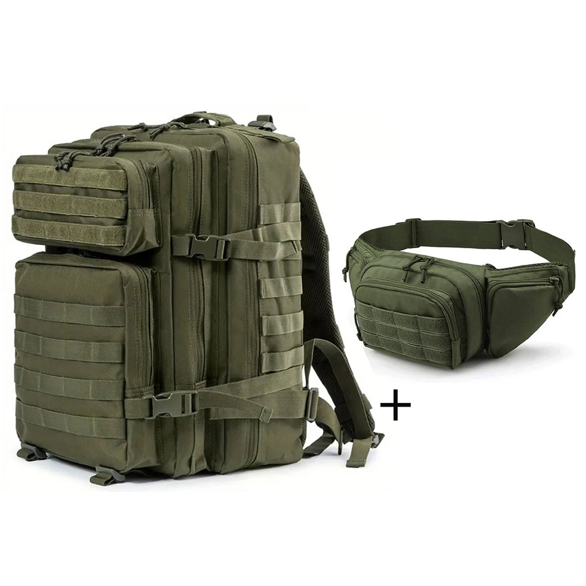 Large capacity backpack+matching adjustable waist bag, rich internal compartments, strong expandability, quick buckle strap