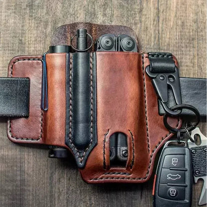 Leather EDC Tool Pouch Outdoor Tactical Flashlight Holder Waist Bag for Camping Hiking Survival