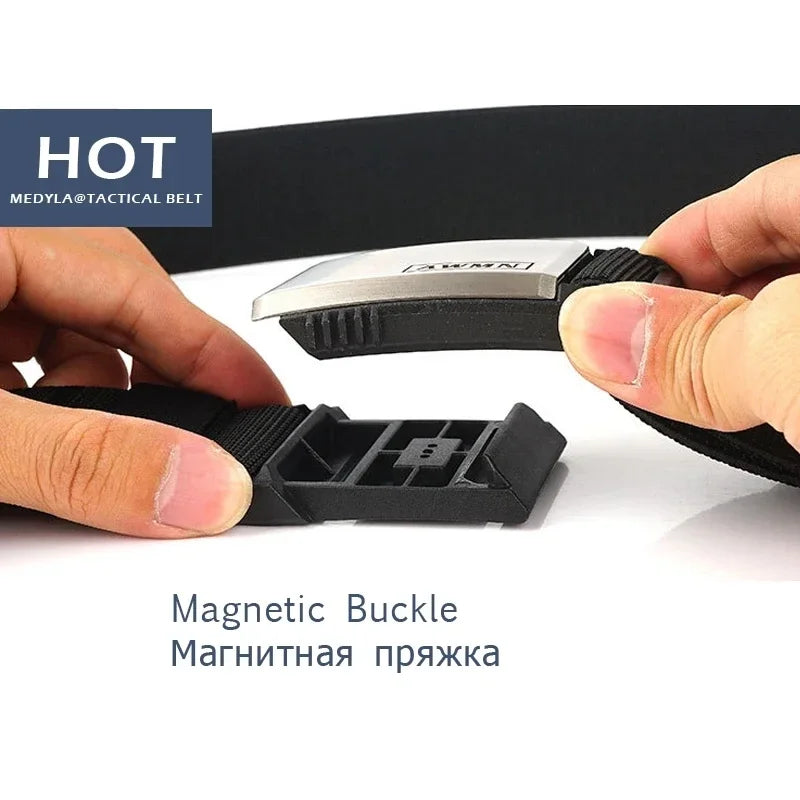 1pc New Men Nylon Belt Magnetic Buckle Adjustable Belts For Men Military  Elastic Belts High Quality Wear-resistant