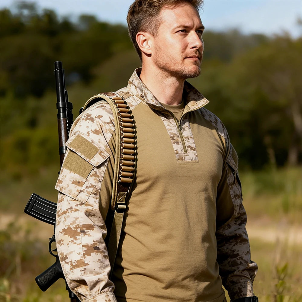 Tactical 2 Point Rifle Sling Adjustable Hunting Gun Strap with Ammo Loops, Non-Slip Padded Shoulder Strap for Outdoor Shooting