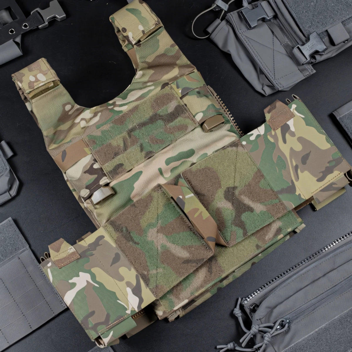 Wosport LV-119 Tactical Vest Cordura Plate Carrier 6 Quick Access Pouches 2.5 Inch Buckle Rear Zipper for Airsoft Outdoor Games