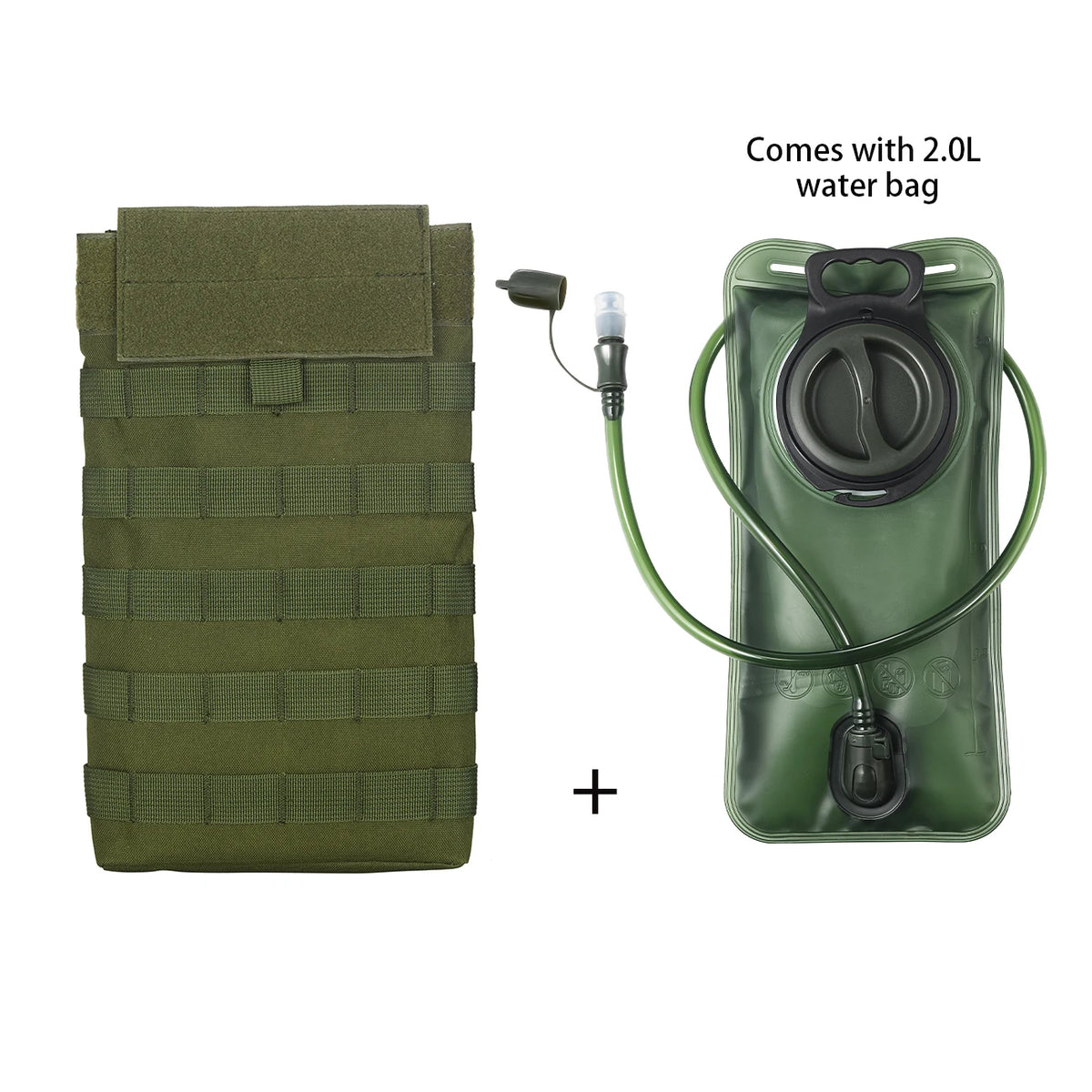 MOLLE Expansion System Accessories Water Bag Pack+2.0L Soft Water Bag Set Large Diameter Rotary Cap Bite Drinking Pipe