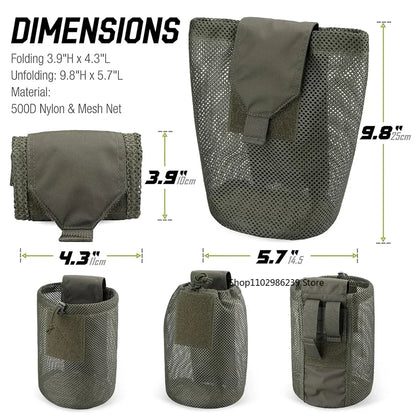 Tactical MOLLE Dump Pouch – Roll-Up Drawstring Magazine Utility Bag Folding Waist Bag with Mesh EDC Pocket for Hunting, Shooting