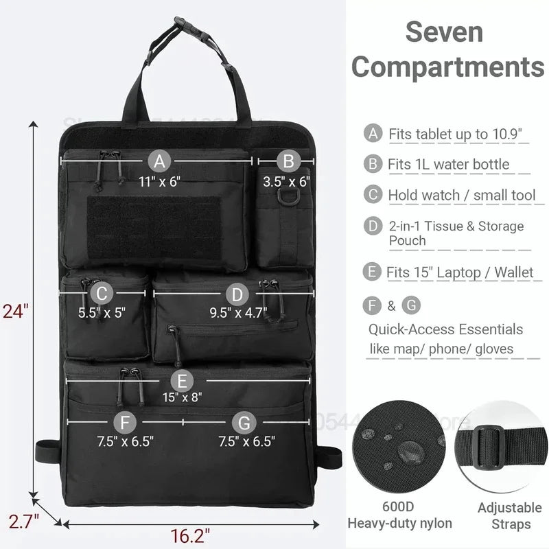 Tactical Car Seat Organizer with Multiple Pockets, Vehicle Backseat Storage Bag witth Cup Holder Hanging Rear SeatBag