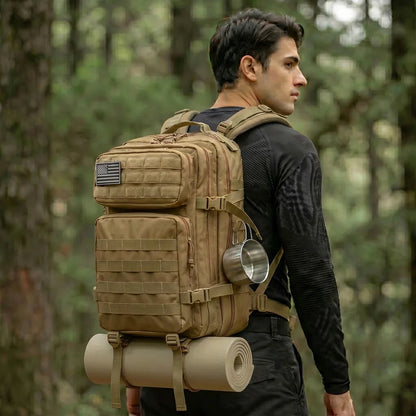 45L Tactical Travel Backpack Molle Storage Bag Large Capacity Multi Pocket Wear Resistant Camping Hiking Trekking Rucksack Durable Outdoor Mountain Climbing Daypack For Men Women Travellers Bushcraft Wilderness Trip Daily Commute Luggage Bag