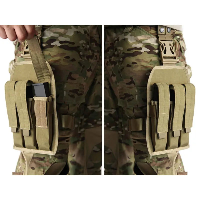 Emersongear MP7 Triple Leg Mag Pouch Thigh Magazine Bag Hunting Buckle Clip Holder Carrier 9mm For MP5 / KRISS Camping EM6055