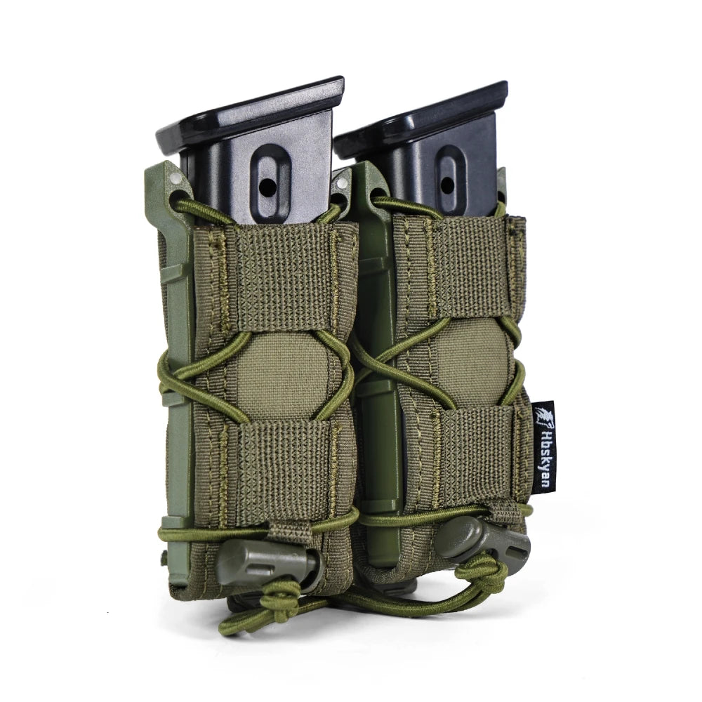 Tactical Molle Double Magazine Pouch Universal .45 9mm for Airsoft 9mm/.40 Calibers 45acp Double-Layer Mag Holder 500D Nylon Qu