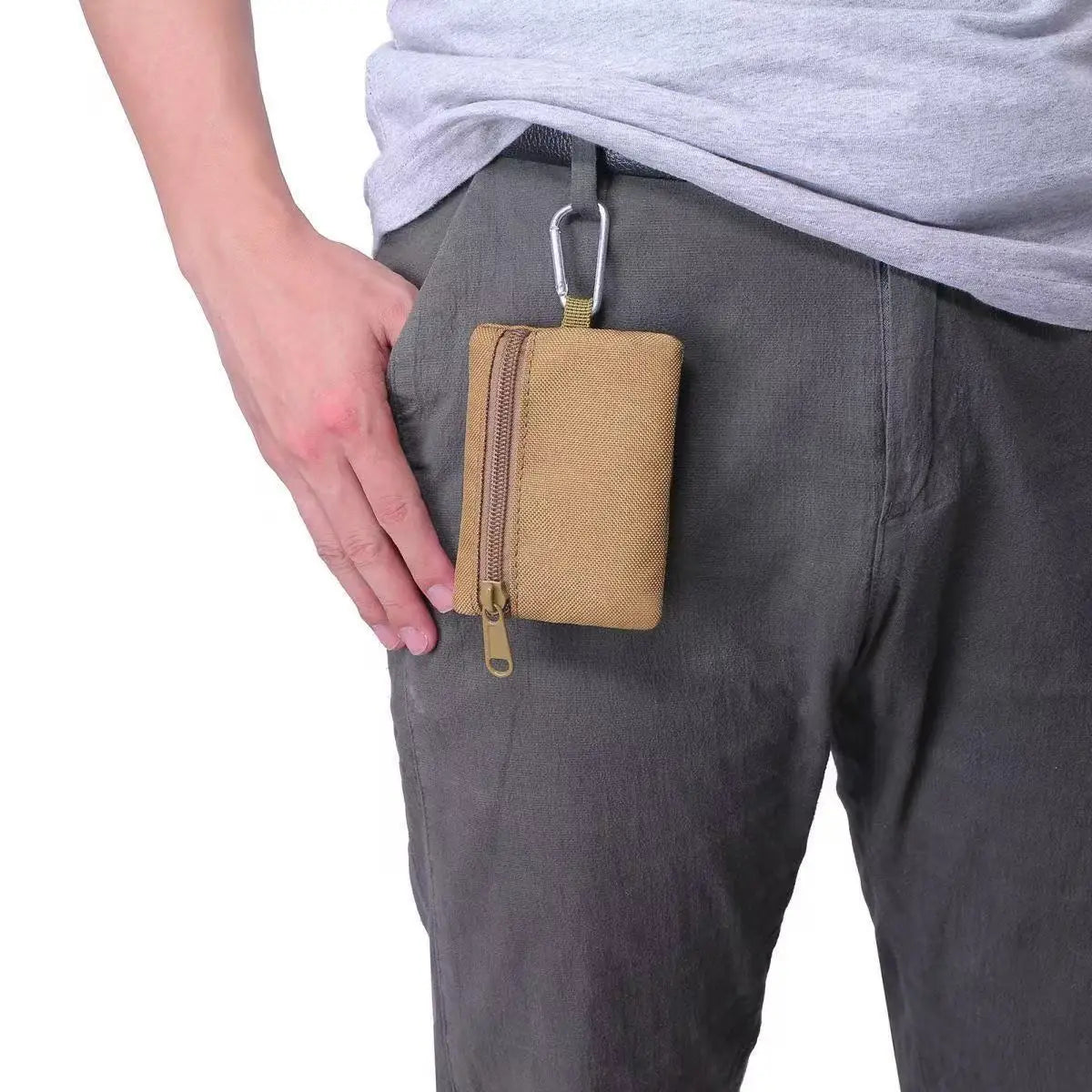Mini Tactical Pouch EDC Organizer Bag 600D Nylon Coin Purse Key Card Holder with Carabiner for Camping Hiking Outdoor Daily Use