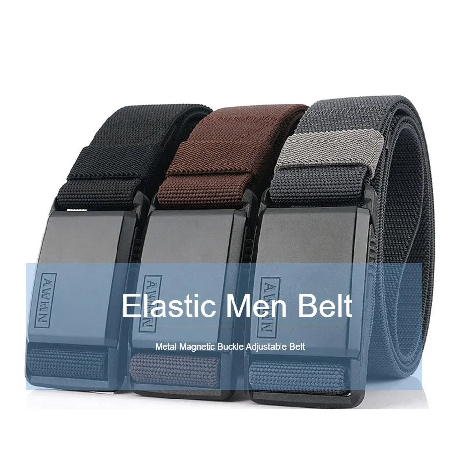 1pc New Men Nylon Belt Magnetic Buckle Adjustable Belts For Men Military  Elastic Belts High Quality Wear-resistant