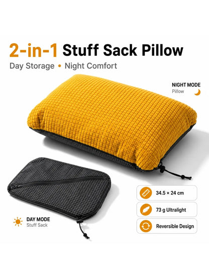 2 in 1  Reversible Stuff Sack Pillow Ultralight 73g UHMWPE Nylon 3D Waffle Fleece Camping Hiking Backpacking Pillow Storage Bag