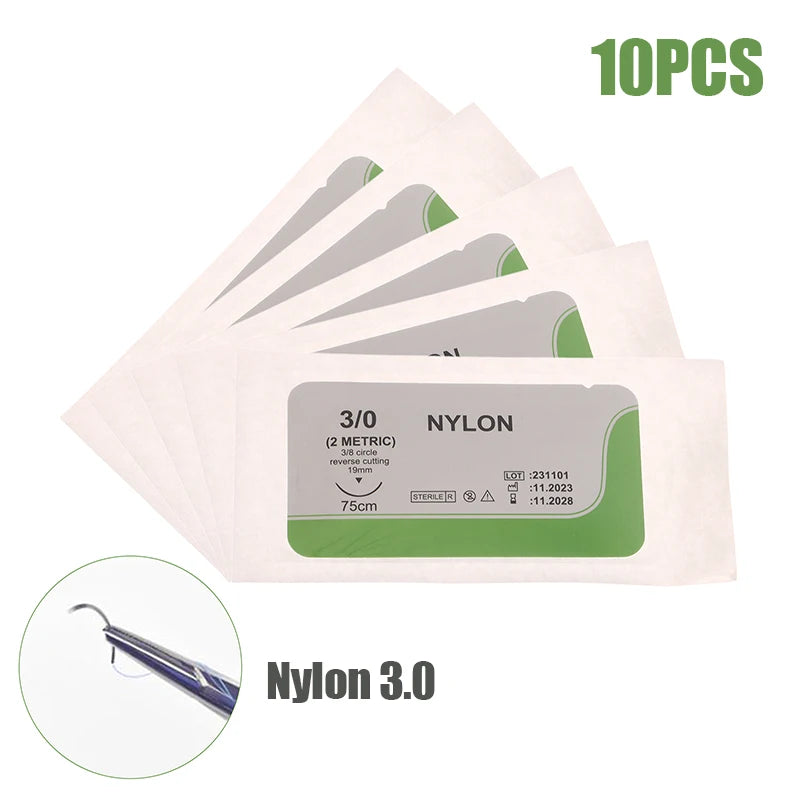 10Pcs 75cm 2/0 3/0 4/0 Medical Surgical Suture Nylon Silk Polypropylene Polyester Monofilament Thread Suture Teaching Exercises