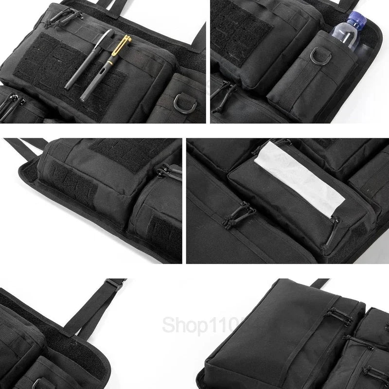 Tactical Car Seat Organizer with Multiple Pockets, Vehicle Backseat Storage Bag witth Cup Holder Hanging Rear SeatBag
