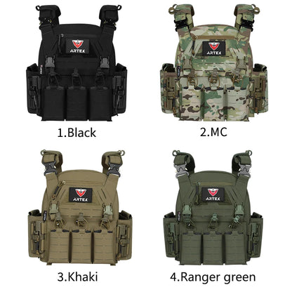 ARTEX Men's Lightweight Tactical Vest Plate Carrier Outdoor Multi-Functional Nylon Laser Cut Quick-Release Molle Airsoft Vest
