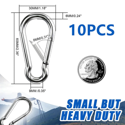 10PCS Heavy Duty Carabiner Clips 200LBS Galvanized Iron Spring Snap Hooks Metal Clips for Rope Chain Keys Rings Ideal for Campin