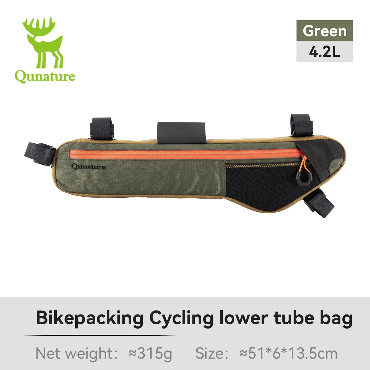 Qunature Bikepacking Bicycle Bag Down Tube Bag Waterproof Wear-Resistant Stable Mounting Front Frame Bag for MTB RB Touring Bike
