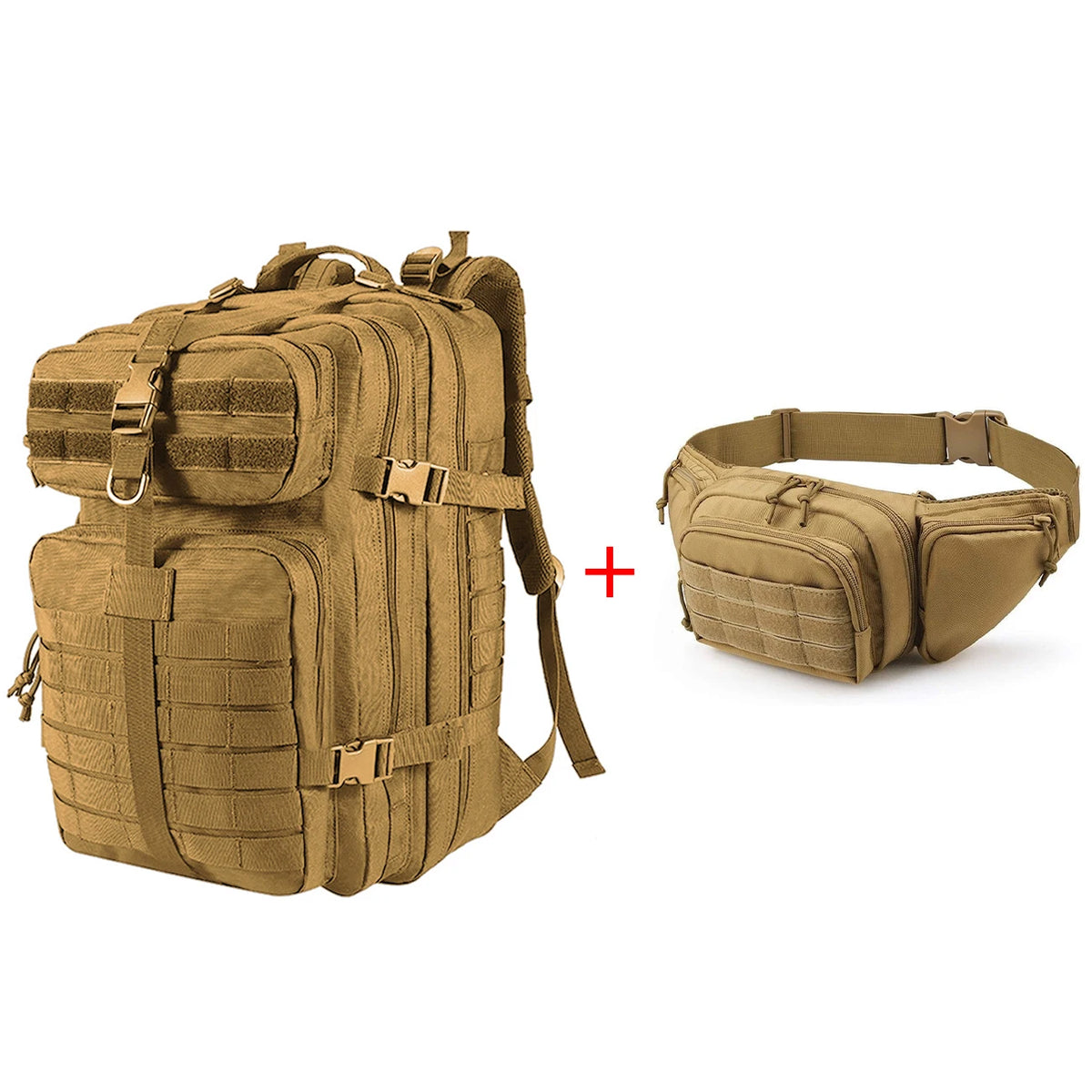 Large capacity backpack+multifunctional waist pack, can be used separately or combined for partition storage