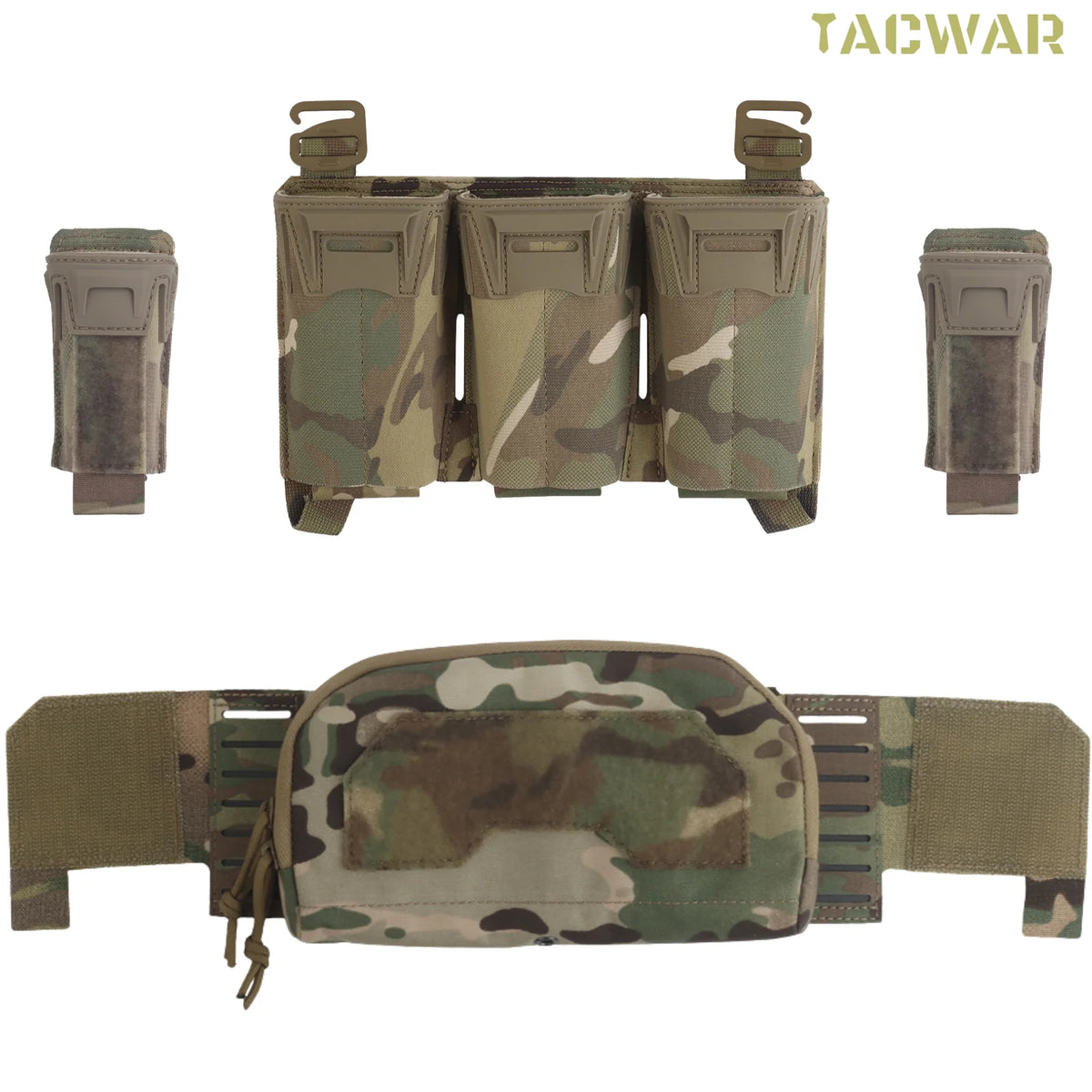 Multi-Caliber Triple Mag Pouch with 9mm Single Mag Pouch & Admin Pouch, Front Placard for K19/KZ/LV119/FCV5 Plate Carrier