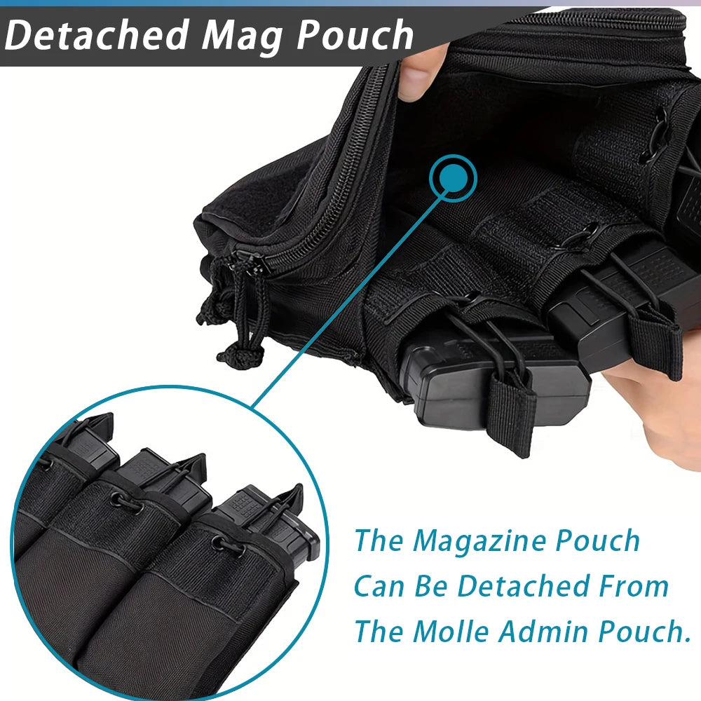 Tactical Triple Magazine Pouch Double Layer Molle Admin Pouch Quick Access Open Up Design for M4 M16 PMAG AK Hunting Accessories