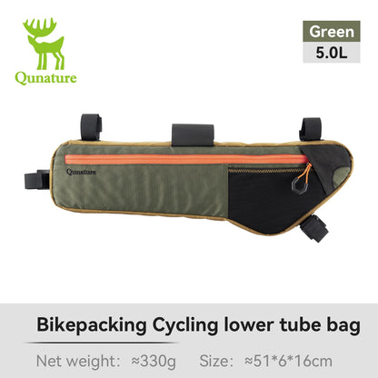 Qunature Bikepacking Bicycle Bag Down Tube Bag Waterproof Wear-Resistant Stable Mounting Front Frame Bag for MTB RB Touring Bike