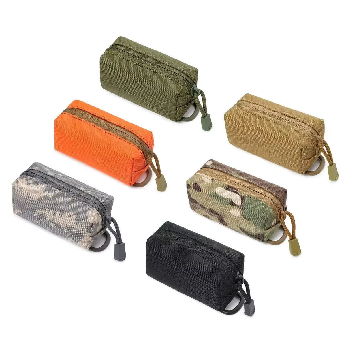 Outdoor Mini EDC Zipper Pouch MOLLE Small Portable Nylon Key Coin Purse with D-Ring for Cycling Hunting Hiking Travel