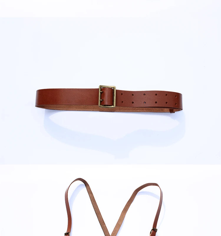 CHINESE ARMY PLA ARMED MILITARY TACTICAL OFFICER LEATHER BELT 120 length Field Suspenders X Strap Belt