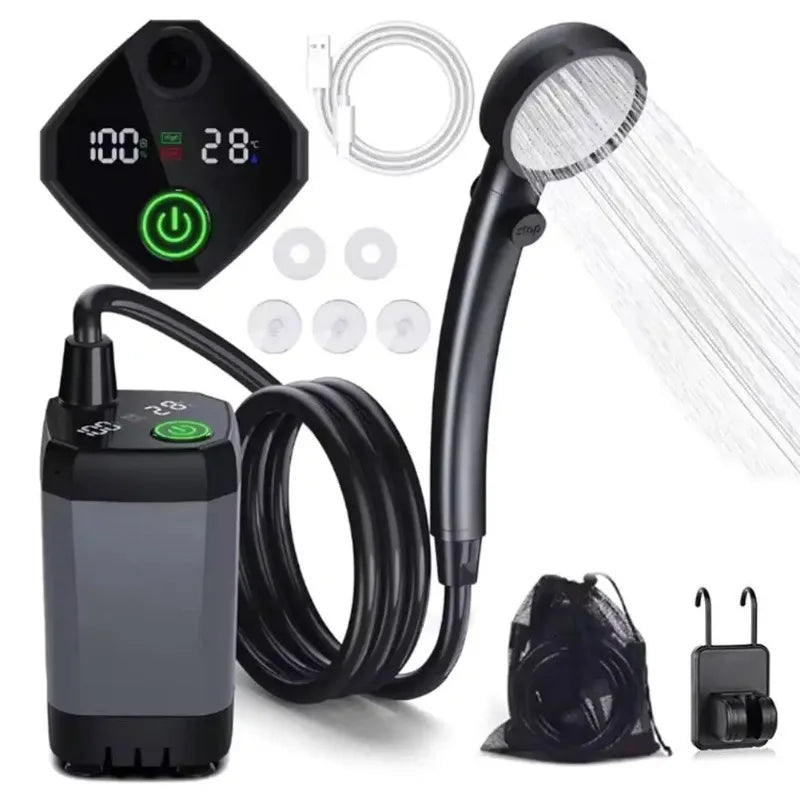 Portable Camping Shower 6000mAh Rechargeable Electric Shower with LED Display for Outdoor Travel Hiking