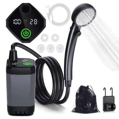 Portable Camping Shower 6000mAh Rechargeable Electric Shower with LED Display for Outdoor Travel Hiking