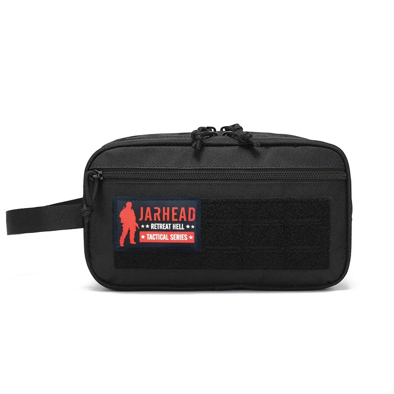 Double Zipper Tactical Toiletry Bag Travel Organizer Pouch MOLLE Hook Loop Morale Patch for Camping Hunting Hiking Daily Carry