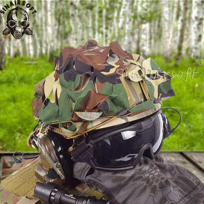 Tactical 3D Camo Net Airsoft Helmet Cover Laser Cut Nylon Drawstring Helmet Scrim CS Wargame Paintball Paratrooper Hunting