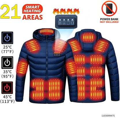 21 Areas Heated Jacket Men Warm Vest USB Self Heating Jacket Women Heated Coat Ski Camping Hiking Winter Cotton Clothes Washed