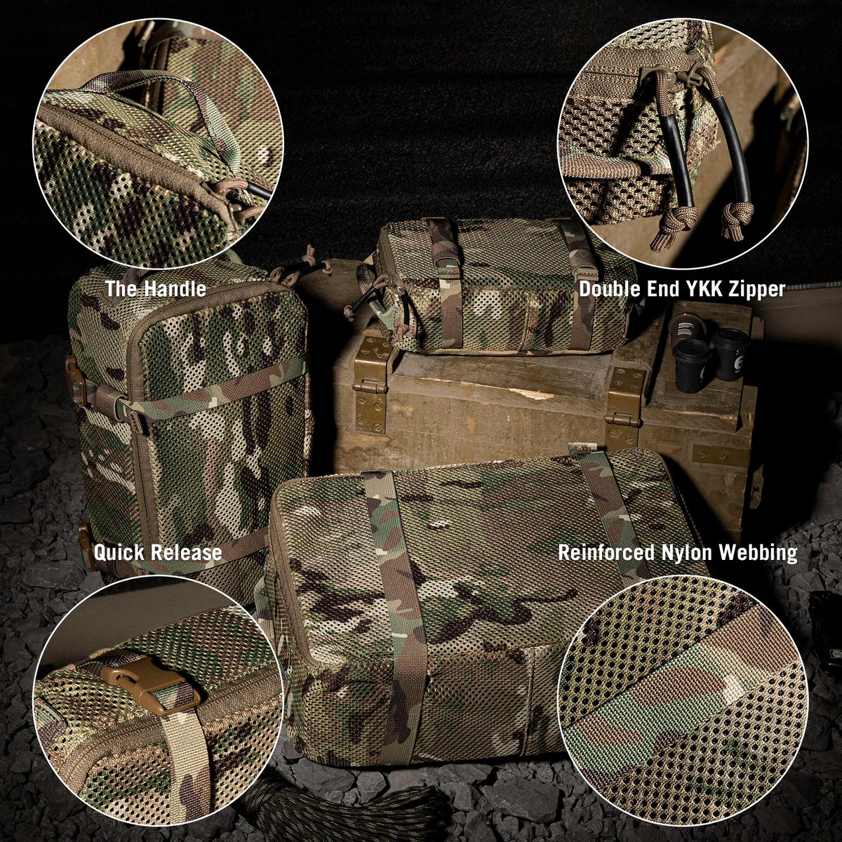 KRYDEX Tactical 3PCS Modular Mesh Pouch Set Outdoor Backpack Organizer Travel Suitcase Storage Bag Packing Cubes Hunting Gear