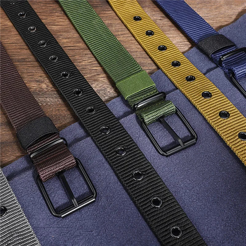 Men's Belt Porous Canvas Pin Buckle Leather Belt Outdoor Sports Belt Women's Trendy Eyelet Belt With Jeans Belt For Men Women