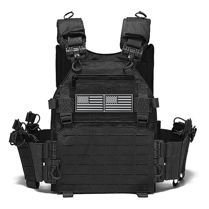 Black Multifunctional Hunting Vest with National Flag Sticker, Suitable for Outdoor Sports