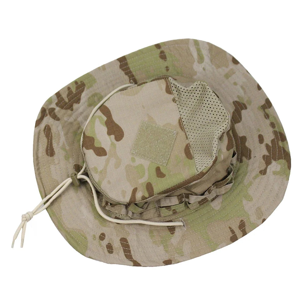 Camo Outdoor Enthusiasts Square Pocket Bonnie Cap Outdoor Bucket Benny Hats Fishing Hiking Outdoor Sun Caps
