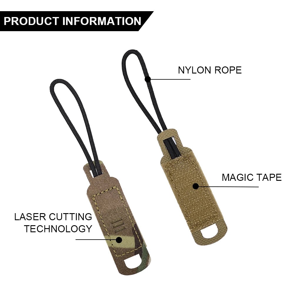 Tactical Zipper Pulls Hook and Loop Backpack Tab Handle Cord Molle 500D Nylon Laser Cut Hunting Bag Accessories